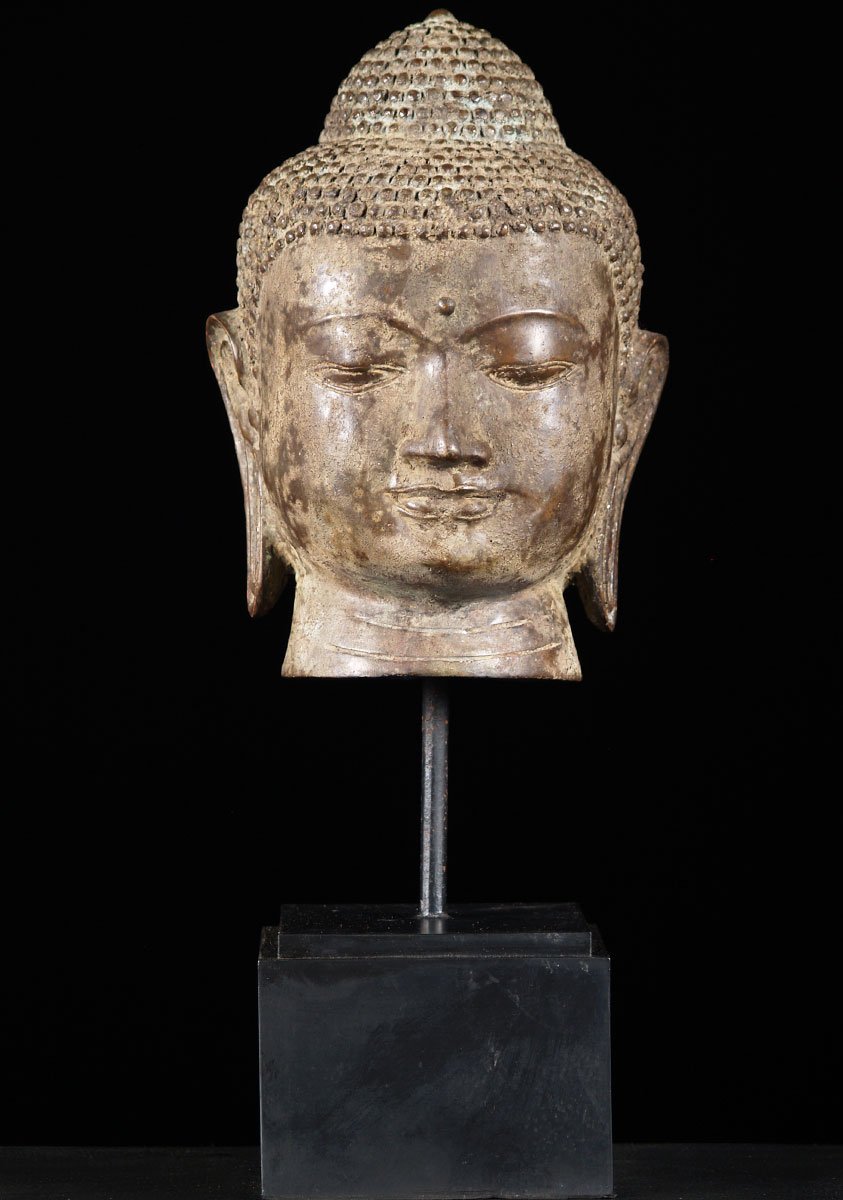 Brass Buddha Head with Base 20"